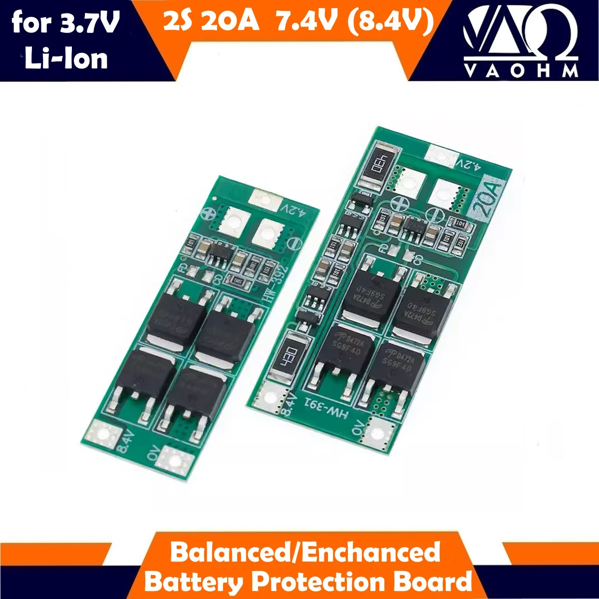 2S 20A 7.4V 8.4V 18650 Lithium Ion Li-ion Battery Protection Board Balanced Enhanced PCM BMS