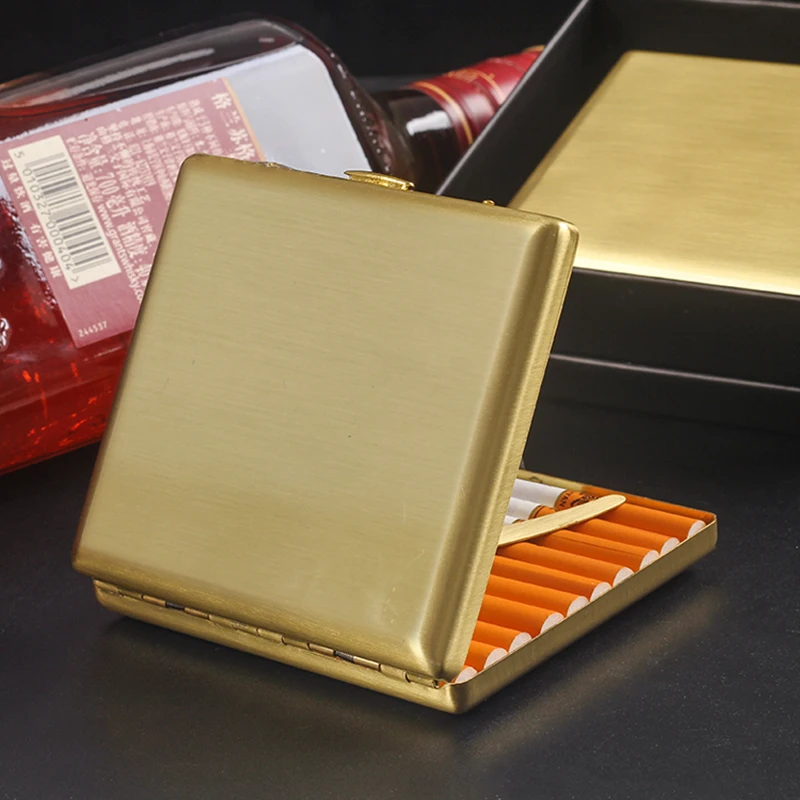 Gold Cigarette Cases Luxury Copper Metal Men 20cigarettes Storage Box Container Cigarette Case Smoking Accessories