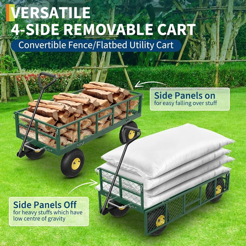 900 lb Heavy Duty Steel Garden Dump Cart Utility Yard Wago Removable Mesh Sides 10