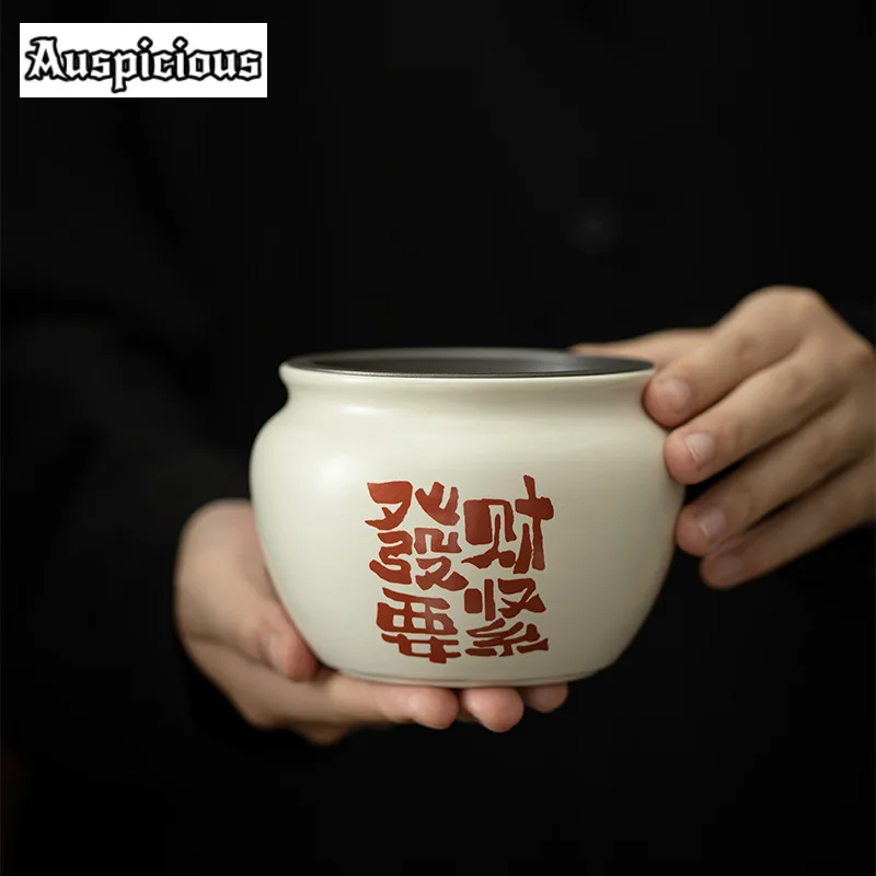 450ml Retro Grass Wood Ash Jianshui Traditional Tea Wash Writing-brush Washer Tea Garbage Can Chaxi Kung Fu Teaset Ornaments