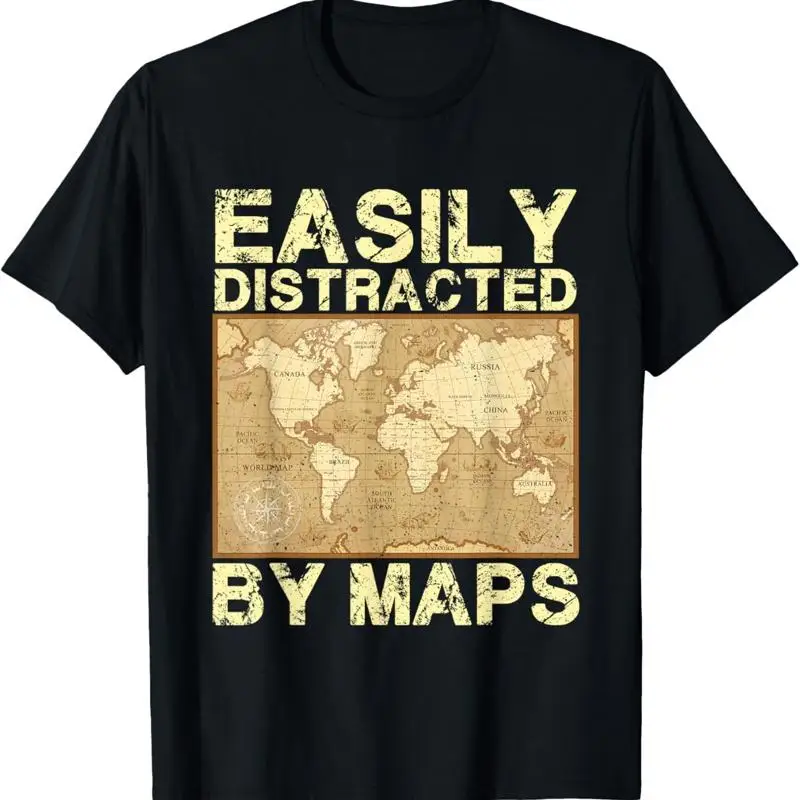 T-shirt drôle pour professeur de géographie, facilement distraite par les cartes