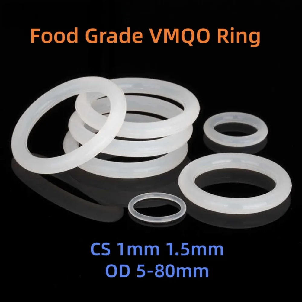 Food Grade White VMQ Silicone O Rings, CS 1mm 1.5mm High Temperature Waterproof Sealing Gaskets, OD 5-80mm Silicon Seal Washers