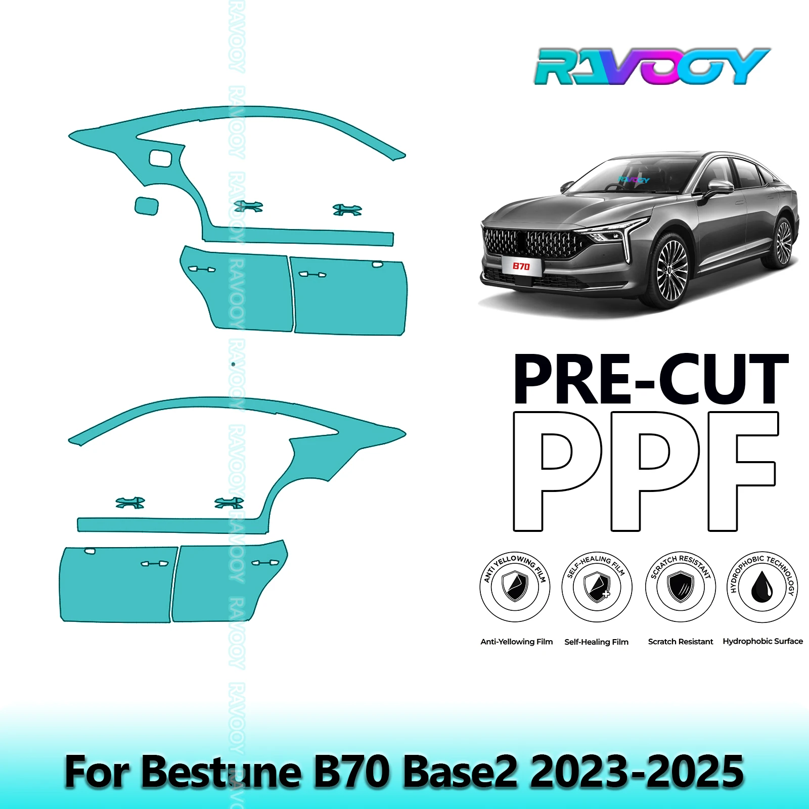 

For Bestune B70 Base2 2023-2025 8.5mil Clear Matte Pre-Cut PPF Door & A/B Pillar Kit TPU Paint Protection Film Set