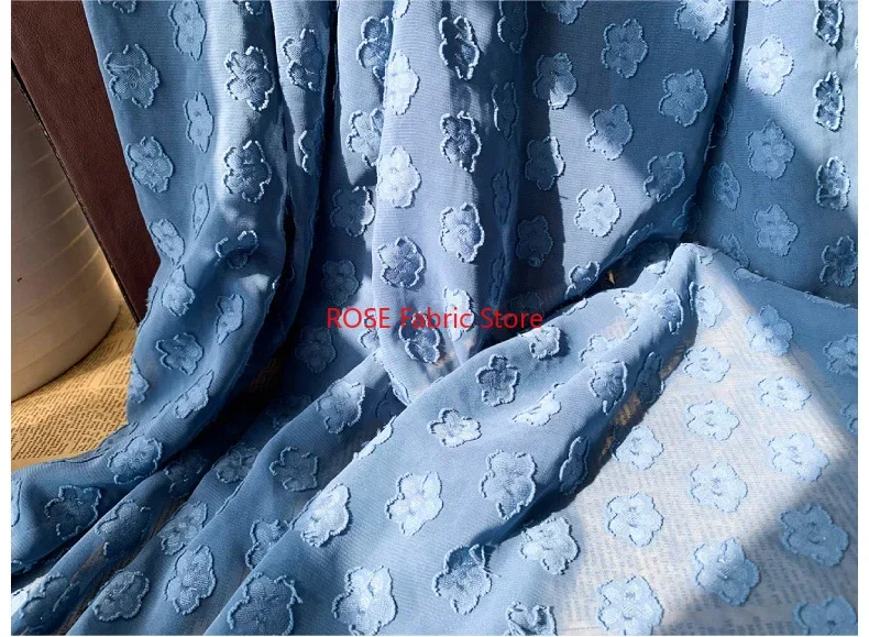 

Small floral jacquard Blue chiffon fabric For Summer Blouse, Lace Top, Toddle Dress, Shirt