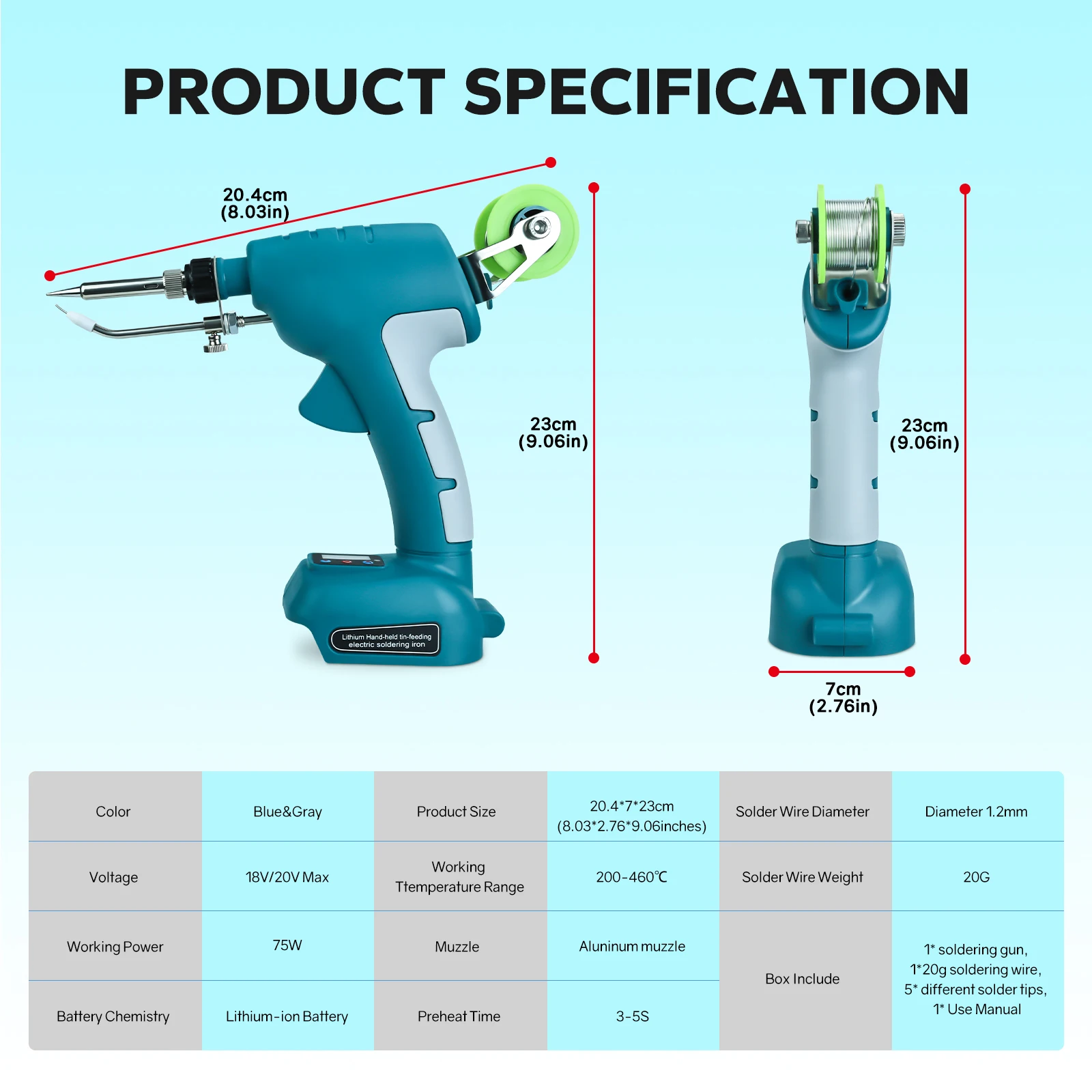 75W Cordless Soldering Iron Kit for Makita 18V Li-ion Battery Fast Welding Tool with LED Display Electric Solder Gun(No Battery)