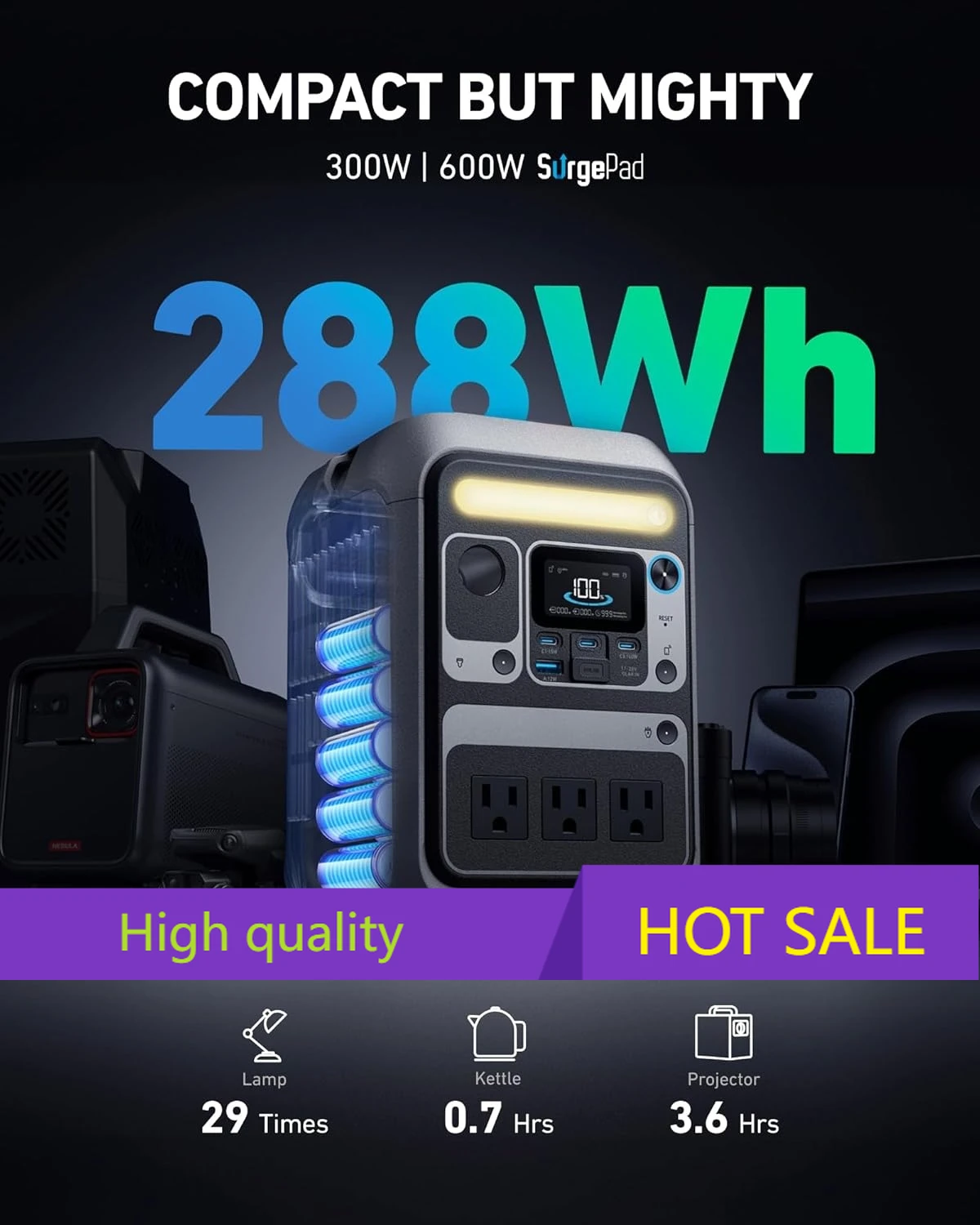費用対効果の高い288Wh LiFePO4バッテリー、300W（600Wサージ）ソーラー発電機、140W双方向急速充電ポータブル電源SOLIX