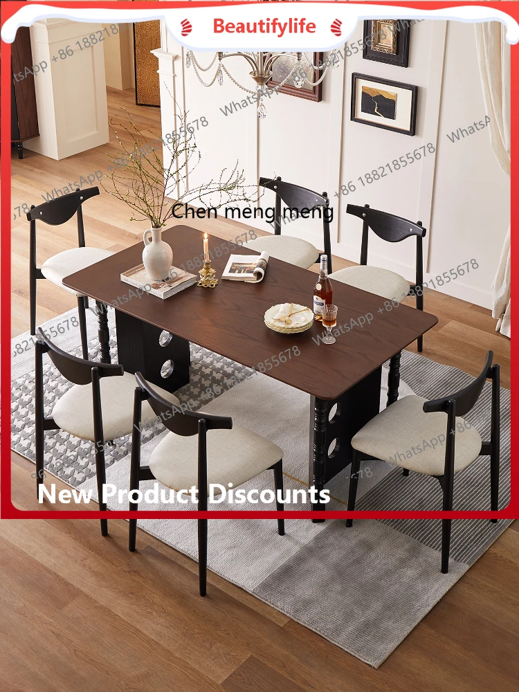 French retro solid wood dining table, living room household rectangular, medieval large board, dining table  H