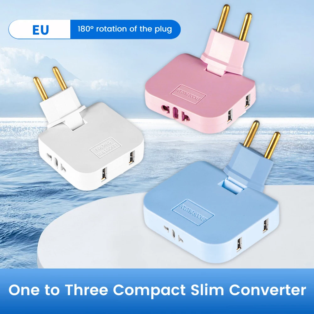 EU Universal Plug Dual USB Interface 3 In 1 Foldable Rotate Plug Hidden Socket USB 2A/5V 2500W Fast Charger Portable Travel Set