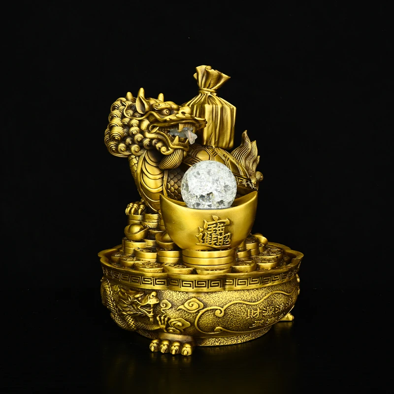 Old Brass ball absorb water Dragon Turtle Statue Treasure Basin Base Study screen Amass wealth Ornaments Town house