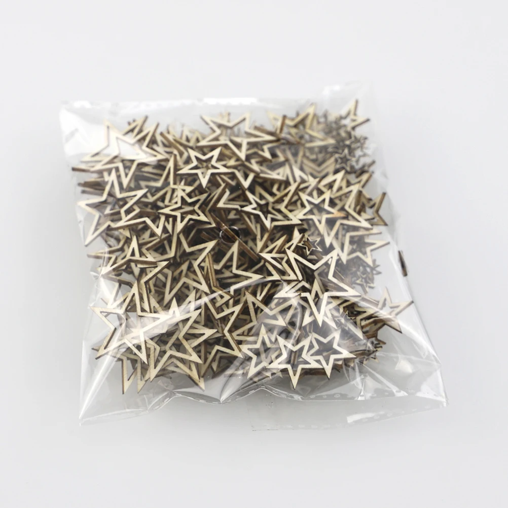 

200pcs Wooden Cutouts Hollow Five-Pointed Star Diy Craft Pieces Wood Embellishments 1Cm+2Cm+3Cm Mixed Size Premium Durable