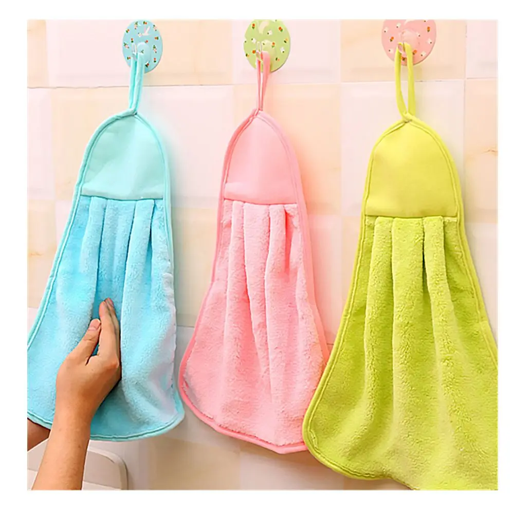 Solid Color Dish Cloth Kitchen Accessories Cleaning Wiping Towel Coral Velvet Super Absorbent Hanging Cloth Hand Towel