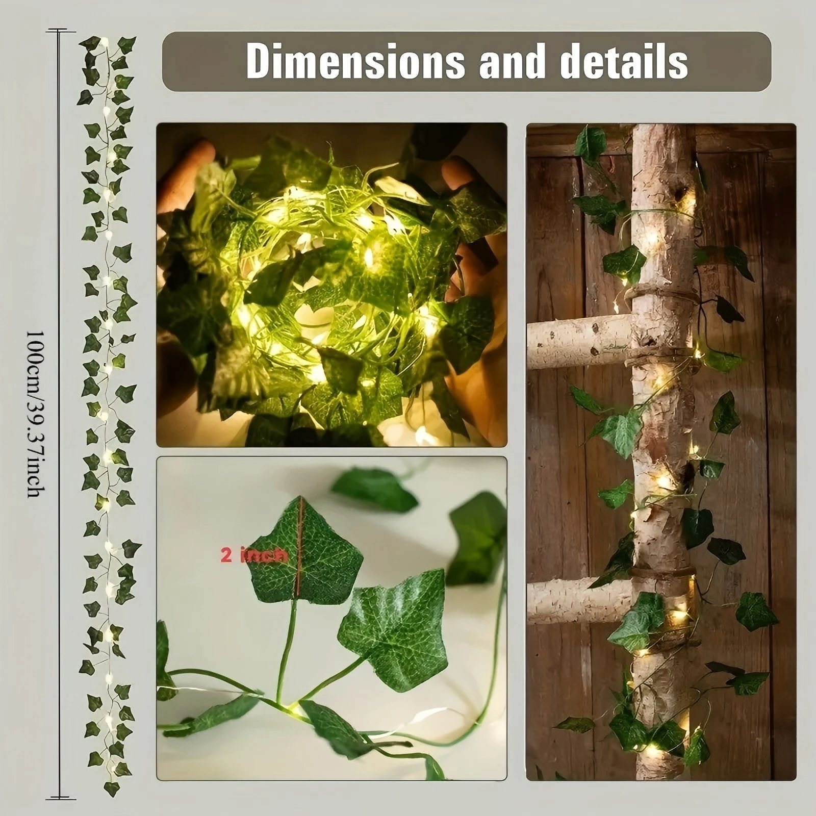 Artificial Ivy Vine LED String Lights Green Leaf Garland Fairy Light Indoor Outdoor Garden Wall Decor Lamp
