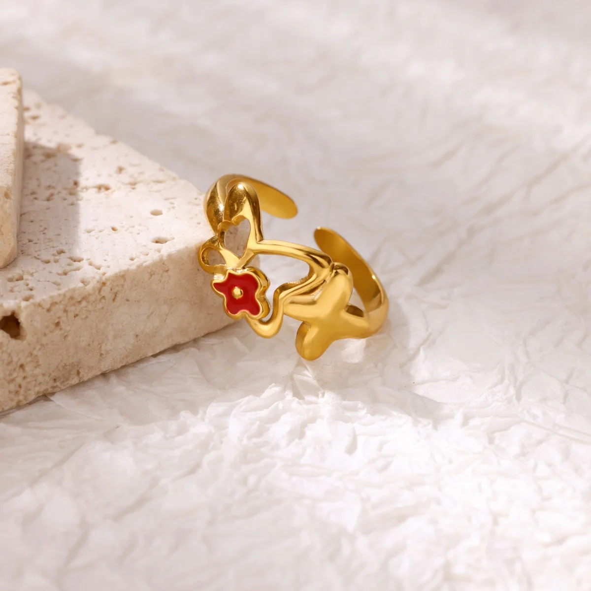 

Stainless Steel Butterfly Rings For Women Gold Color Dripping Oil Flower Opening Ring Wedding Waterproof Jewelry Accessories