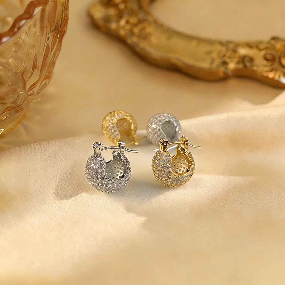 New Korean Fashion Boutique Luxury High Quality Full Zircon Spherical Earrings Gift Banquet Wedding Women Jewelry Earrings 2025