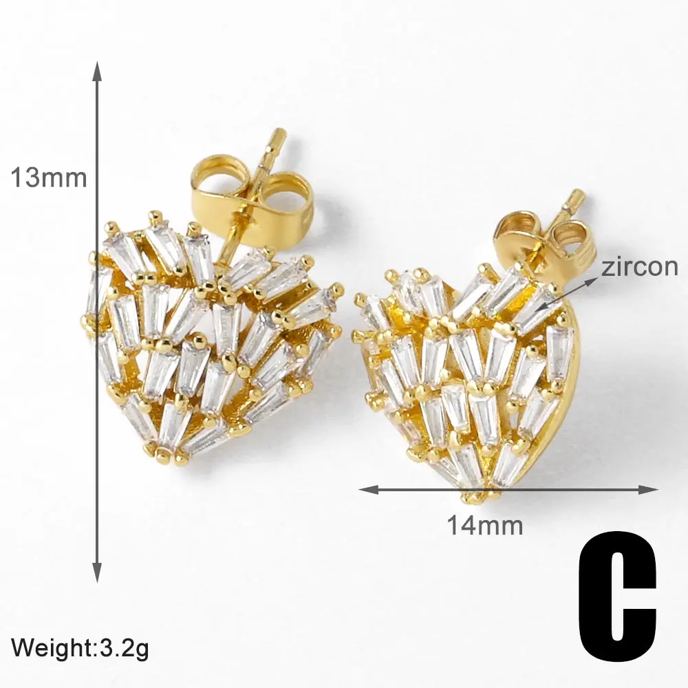 FLOLA Delicati orecchini a forma di cuore in cristallo trasparente per le donne Orecchini a bottone color oro argento Gioielli di moda pendientes ersa325