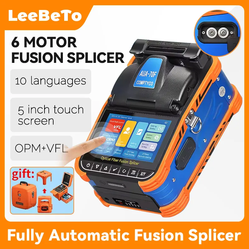 

COMPTYCO AUA-70F 6 Motors Optical Fiber Fusion Splicer Welding Machine with Touch Screen VFL OPM 10 Languages