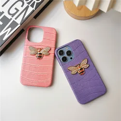 Luxury Fashion 3d Diamond Bee Hard Case Female For Iphone 15 14 11 12 13 Pro Max Xr X Xs GIRL Half Surrounded Cover Fundas