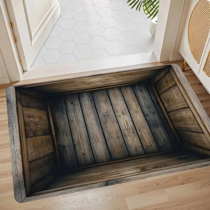 3D Illusion Brick Wooden Staircase Door Mat 3D Visual Effect Non-slip Carpet Rug for Entryway Living Room Home Decoration Mat