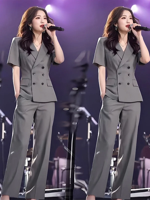 

Korean Style Summer New Professional Commute Short Sleeve High Waist Slimming Pants Two Piece Set Fashionable Casual Wear