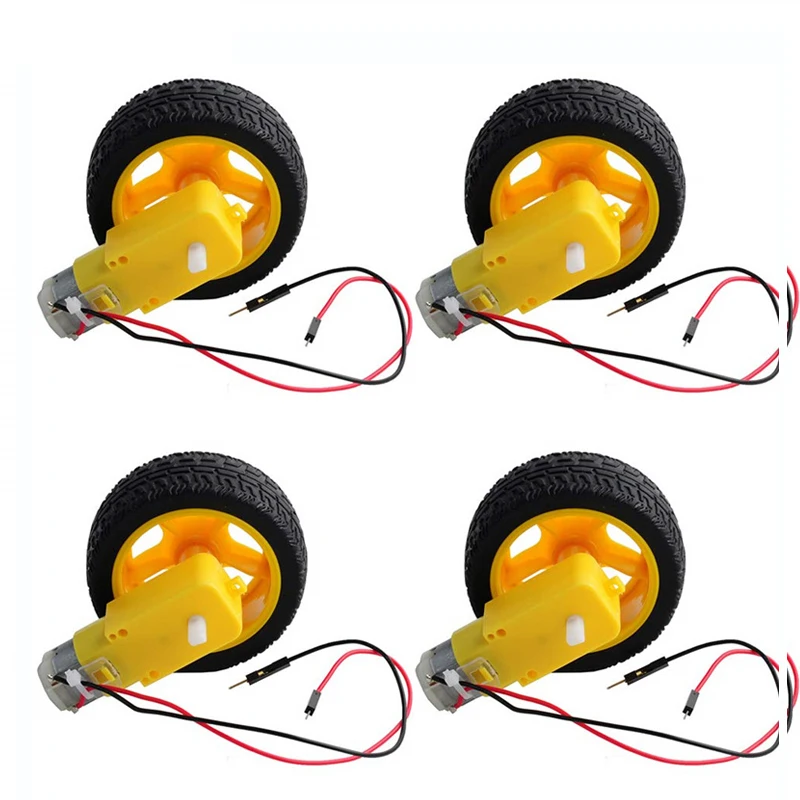 4Pcs TT Motor Wheel Set Electric Gearbox Dual Shaft Geared DC TT Motor Tire Tyres Wheel DC 3-6V for Arduino Smart Car