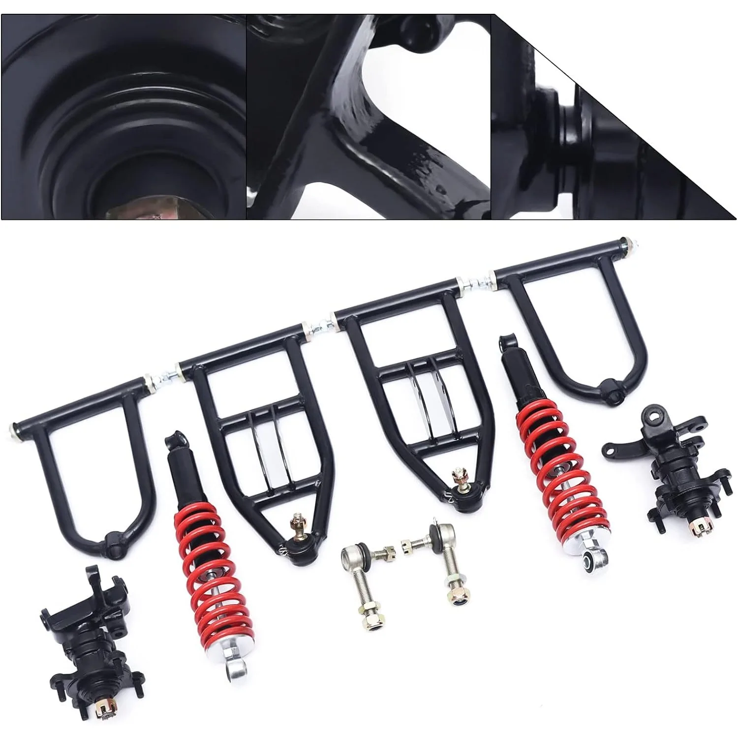 

340mm Front Suspension Swingarm Kit Upper/Lower Suspension Shock Swing Arm Assembly with Steering Strut Knuckle&Wheel Hub