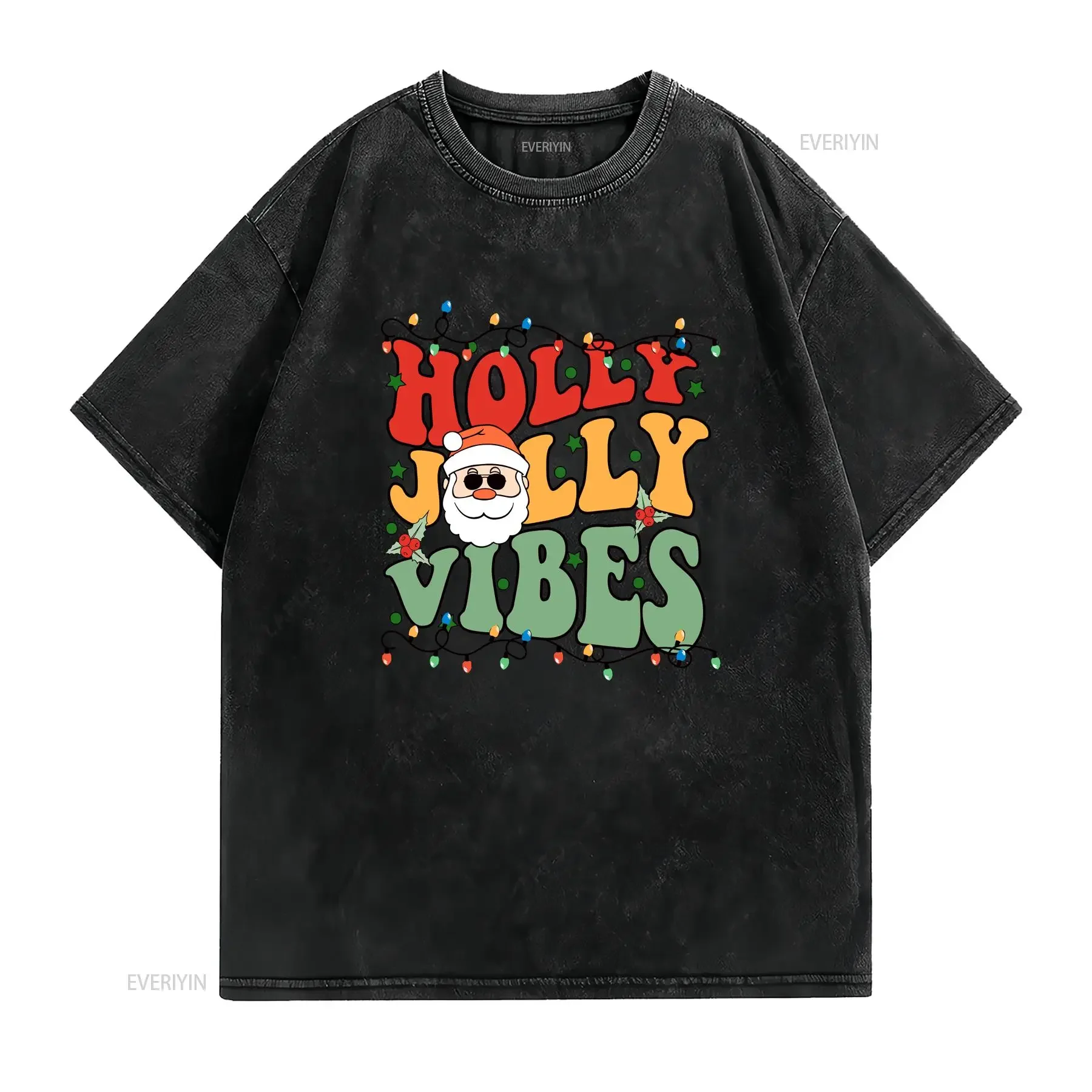 Holly Jolly Vibes shirt Holiday Spirit T Christmas Outfit idea Family vintage Washed Comfortable Casual Soft Unisex Versatile