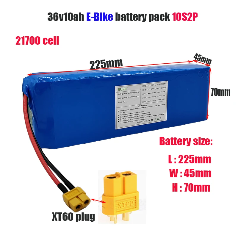 

36V 10ah 10S2P Battery Pack Rechargeab 500W High Power Ebike Electric Bicycle BMS 21700 Lithium ion