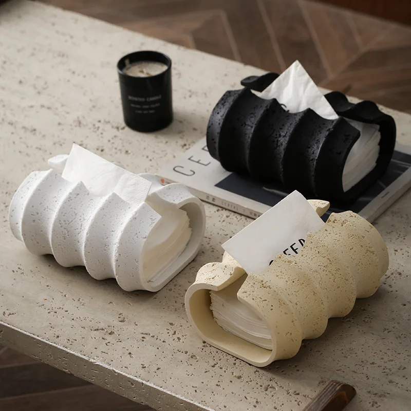 Wabi-sabi Style Hollow Stone Bamboo Joint Tissue Box Abstract Irregular Rock Pattern Tissue Box Dining Table Office Ornament
