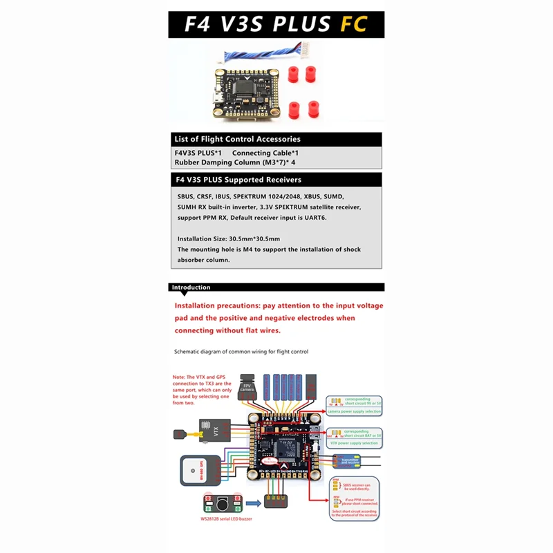 

ABKI-F4 V3S PLUS FC&ESC FPV Stack F4 V3 PLUS Flight Controller 45A 4In1 ESC 30X30 For RC FPV Drone Fixed Wing Multicopter
