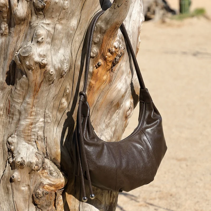 Crossbody Bag Croissant-Shaped Leather Shoulder Bag Underarm Bag Commuter Large Capacity Women's Bag Soft Vintage Style