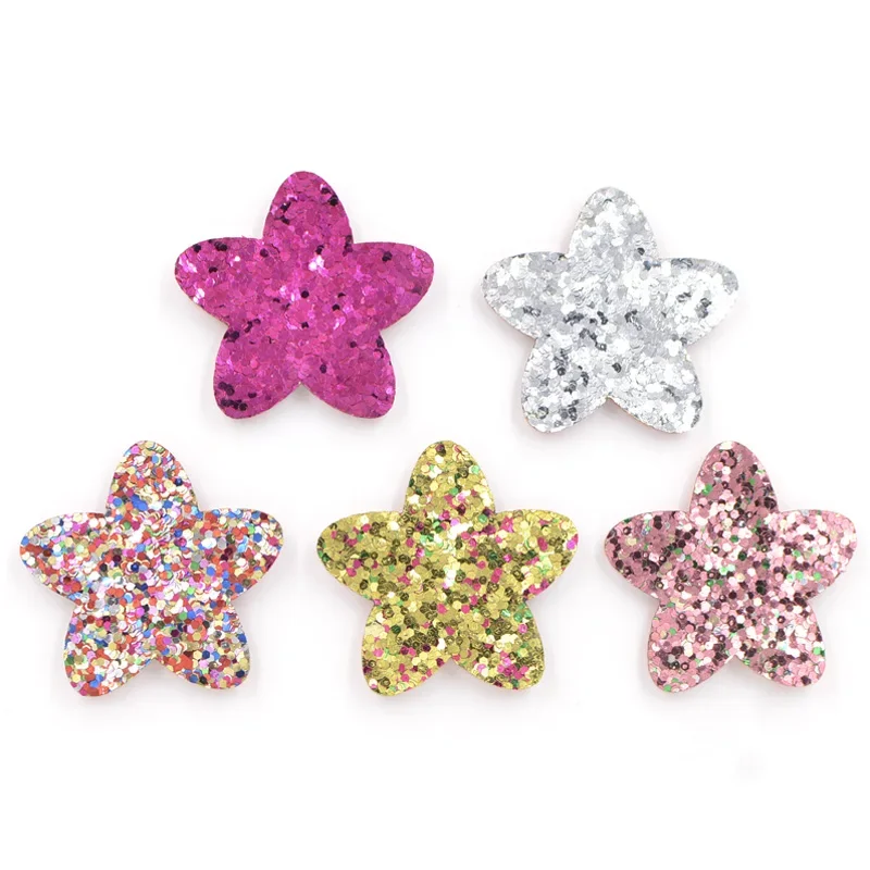 20Pcs 32mm Glitter Fabric Felt Patches Star Padded Appliques for DIY Children Headwear Accessories & DIY Crafts Decoration