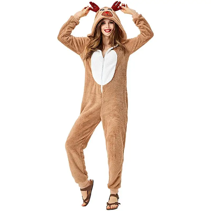 Reindeer Onesie Comfy Wear Jumpsuit Reindeer Costumes Animal Cosplay Pajama Stage Performance Clothes deer Sleepwear for women