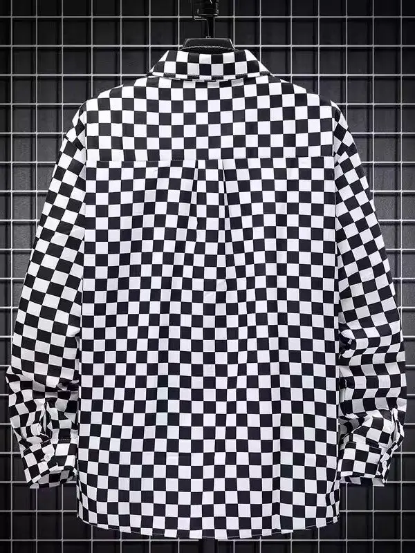 Casual Plaid Men's Long Sleeve Shirt Autumn Fashion Brand Small Audience Grid Pattern Printed Polyester Anti-Wrinkle Antibact...