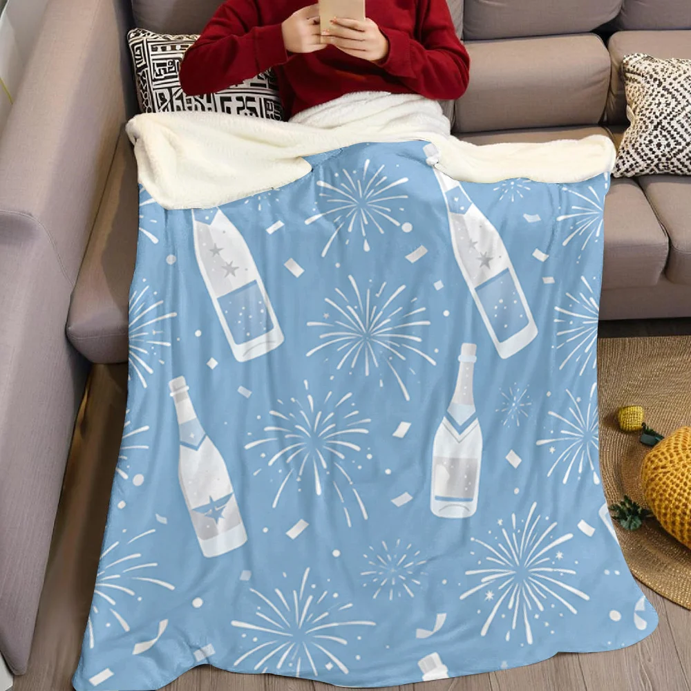 New Year Champagne Toast Flannel Blanket Warm Soft Halloween Christmas All-Season Couch Decorative Cozy Warm Gift