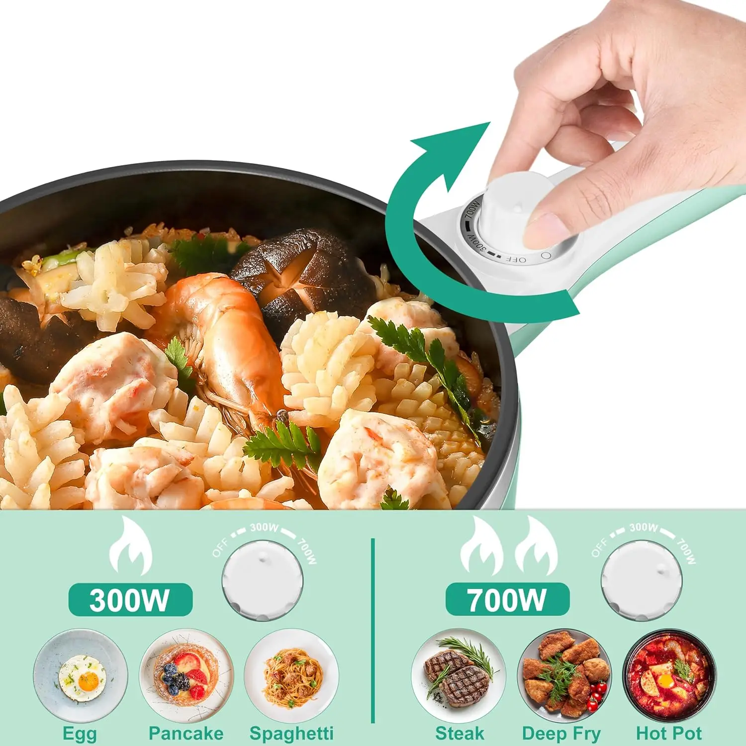Hot Pot Electric Upgraded, Non-Stick Sauté Pan, Rapid Noodles Electric Pot, 1.5L Mini Portable Hot Pot for Steak, Egg, Fried Ric view 2