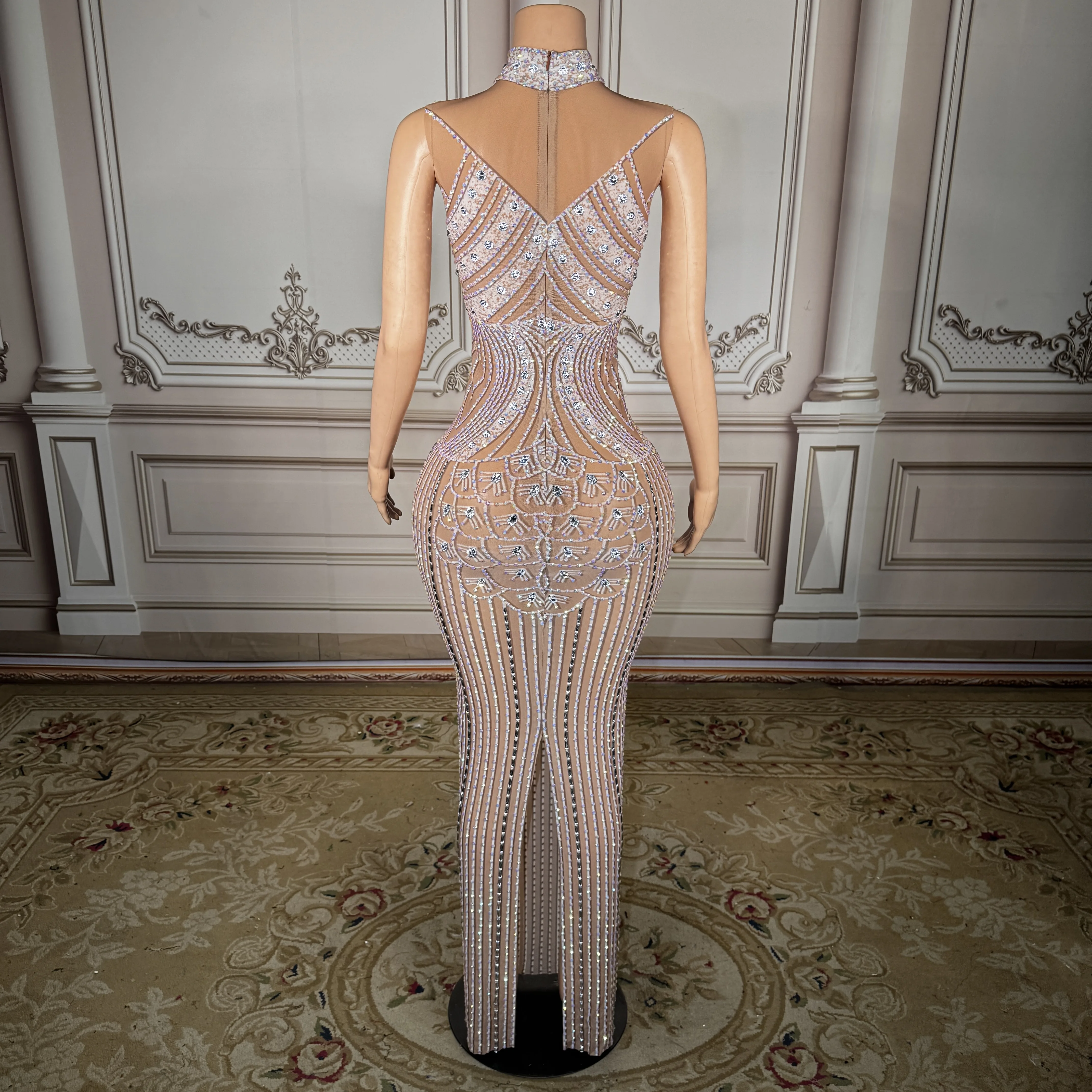 

ZD Vintage Elegant Pattern Fine Sparkling Water Diamond Hanging Neck Dress Singer Host Awards Ceremony Celebrity Evening Dress