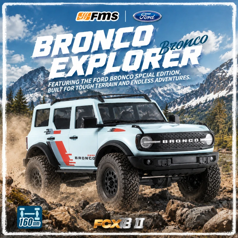New Model 1:18 FMS FCX18 II Ford Bronco RC Crawler, Officially Licensed Simulation 4WD Brushed Off-road Remote Control Car Model