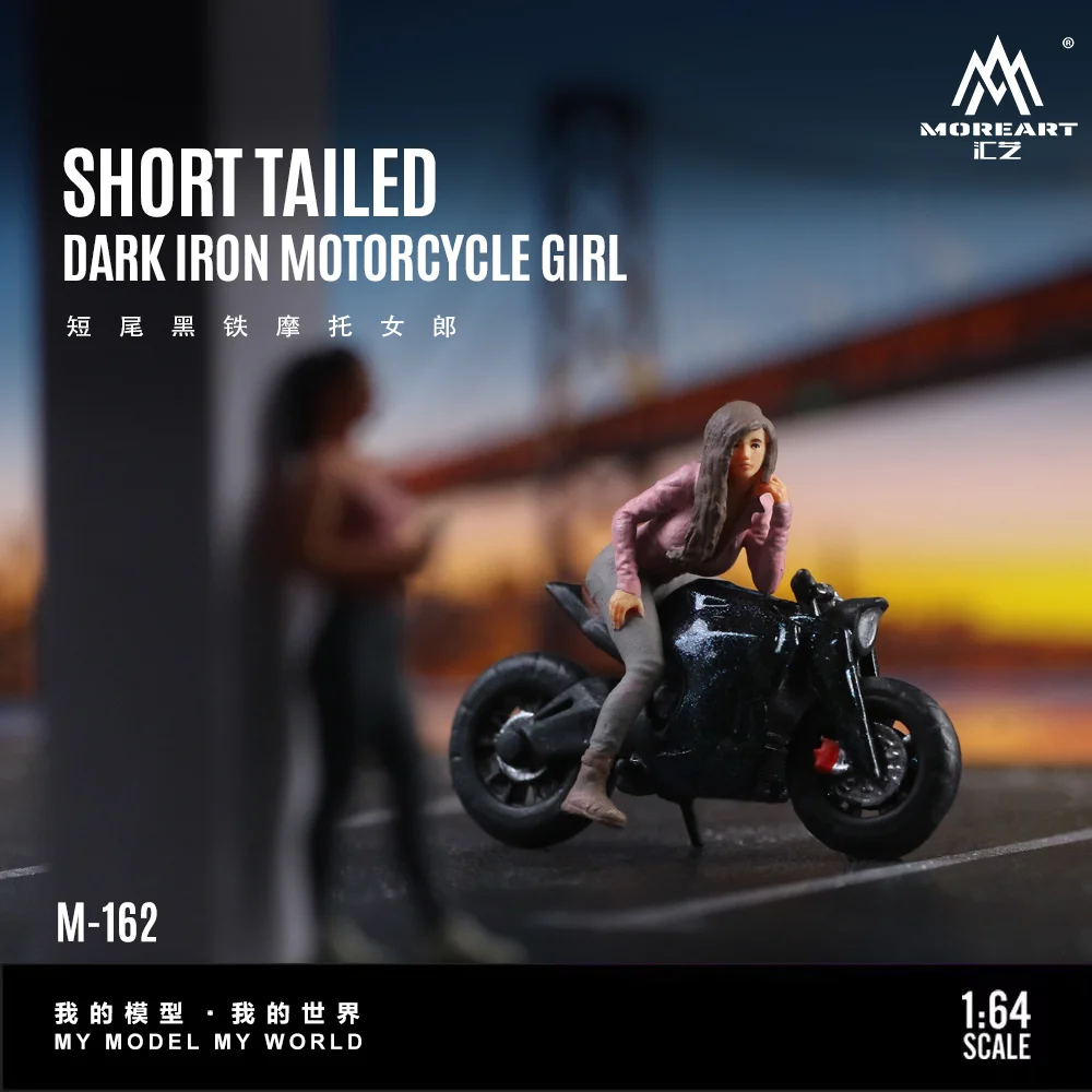 

MoreArt 1:64 с коротким хвостом, черный железный мотоцикл для девочек, экшн-фигурка, модель из смолы, миниатюрное украшение сцены, подарок и дисплей