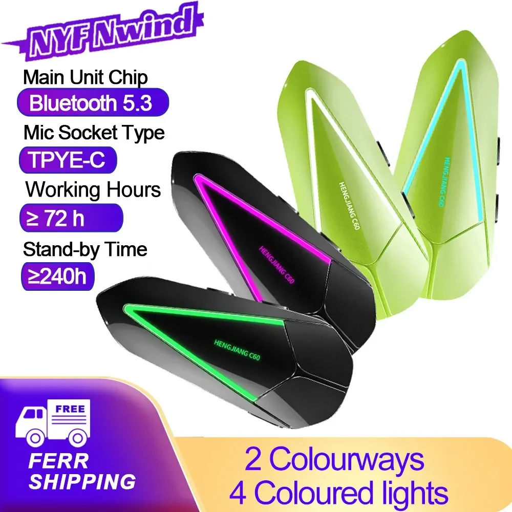 

C60 Motorcycle Helmet Earphones, Headset Music Sharing, Bluetooth 5.3 for All Helmet Talking, Noise Reduction Microphone