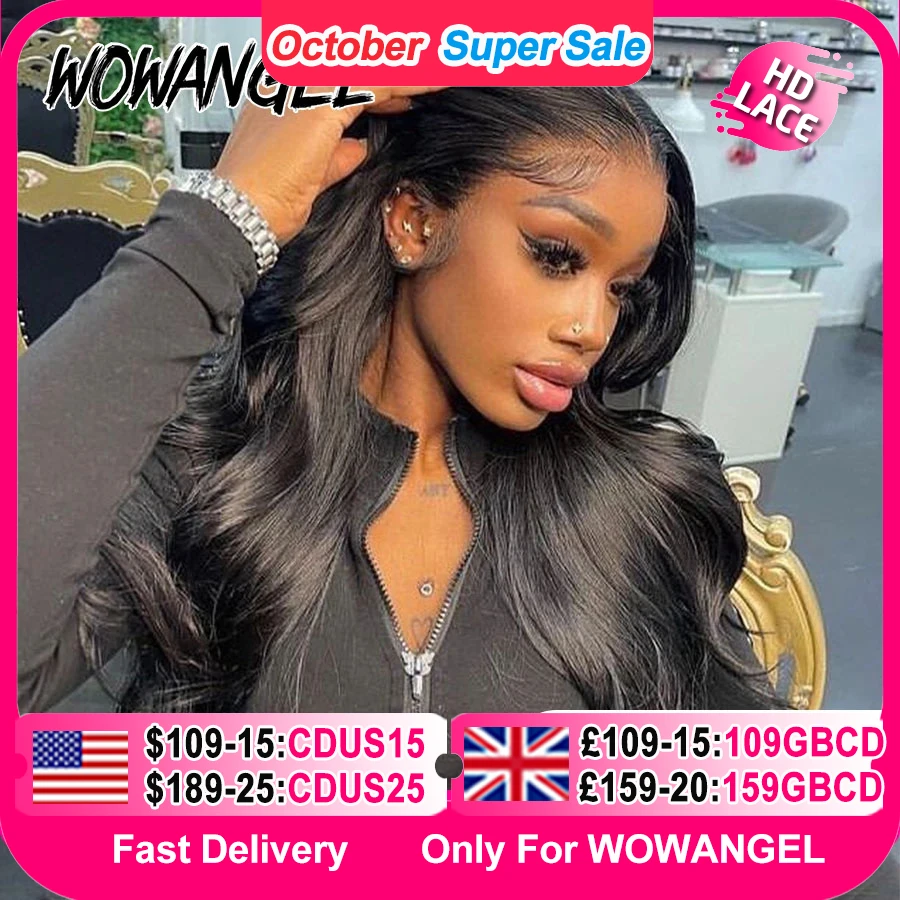 Wow Angel 250% densità 13x6 HD Parrucche Anteriori Del Merletto Onda Del Corpo Pelli di Fusione 13x4 HD Parrucca Frontale Completa Del Merletto Parrucche Dei Capelli Umani Pre Pizzicate