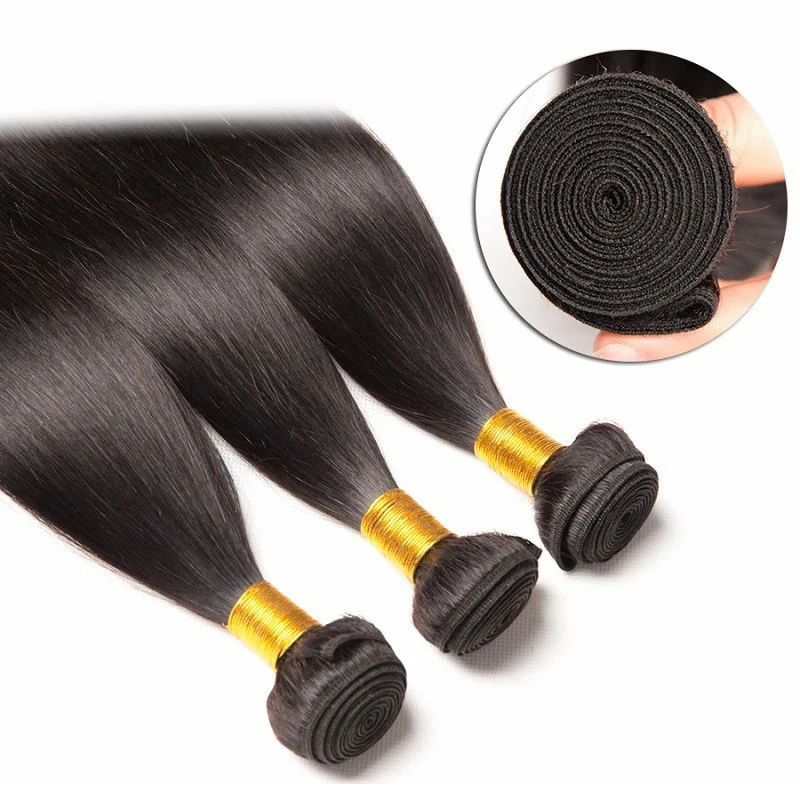 Bundel rambut lurus dengan penutup rambut Brasil 3 bundel dengan penutup 100% bundel jalinan rambut manusia dengan Remy Frontal