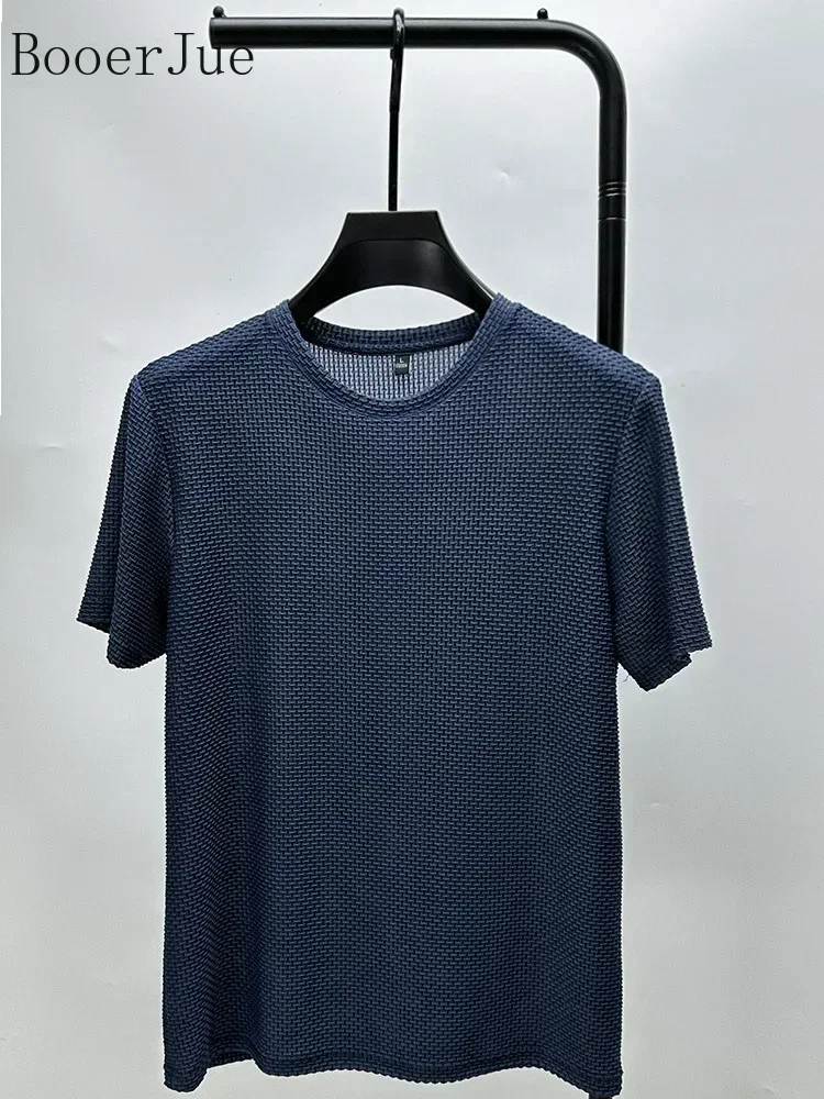 Markenkleidung 6XL Sommer Eisseide Hochwertige Einfarbige Kurzarm-T-Shirts für Herren Atmungsaktives Modisches T-Shirt für Männer – Detail 17