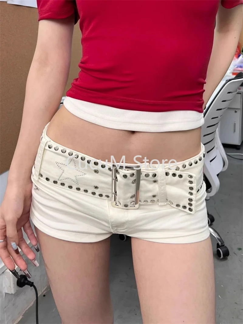 Women's White Denim Shorts Y2k Jeans Short Pants Harajuku Aesthetic Vintage Low Waist Cowboy Shorts 2000s Trashy Clothes Summer