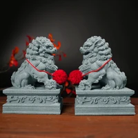 Blue Sandstone Lion Ornaments, Traditional Stone - Carved Auspicious Beasts, Multi - Size Tea Pet Desktop Decor 2