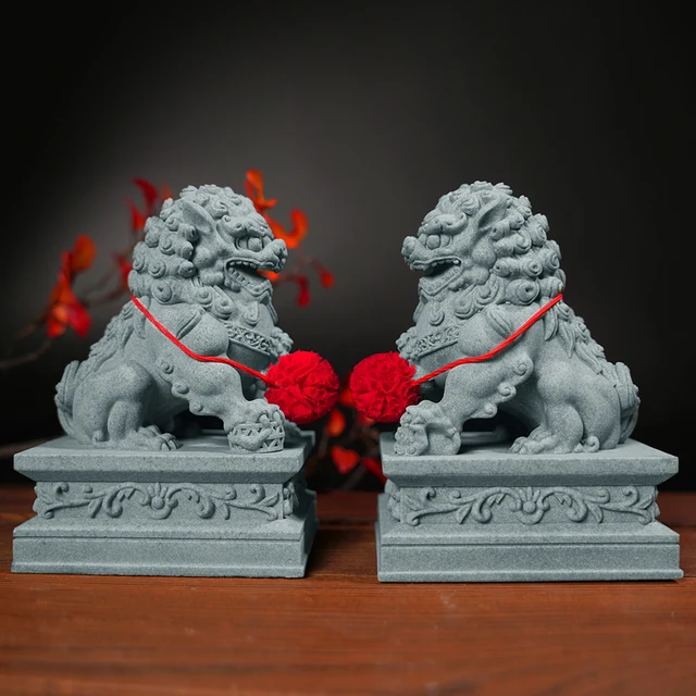 Blue Sandstone Lion Ornaments, Traditional Stone - Carved Auspicious Beasts, Multi - Size Tea Pet Desktop Decor 2 Blue Sandstone Lion Ornaments, Traditional Stone - Carved Auspicious Beasts, Multi - Size Tea Pet Desktop Decor 2