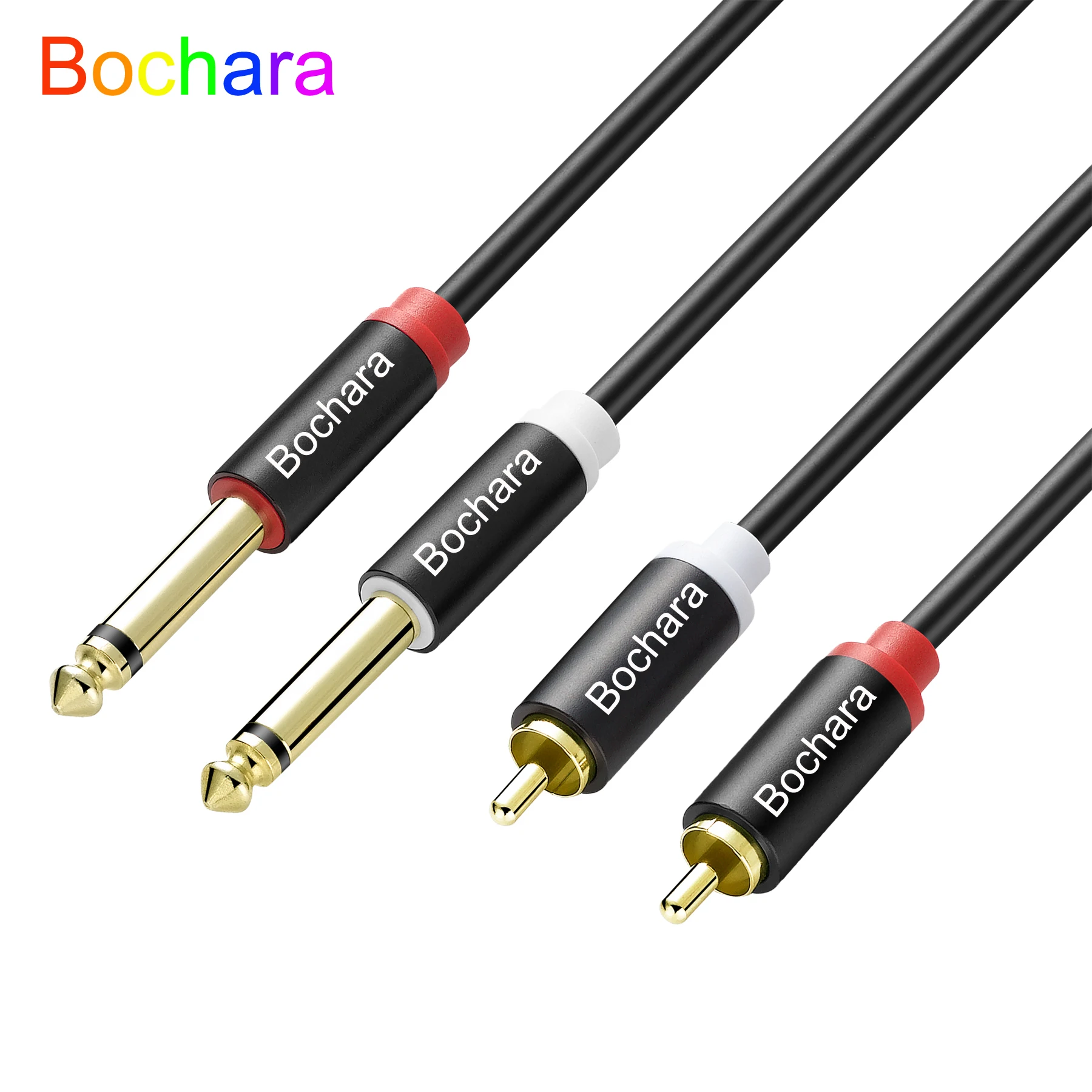 Bochara 2RCA to Dual 1/4''TS 6.5mm 6.35mm OFC Audio Cable Foil+Braided Shielded For Amplifier Mixer 1.5m 5ft