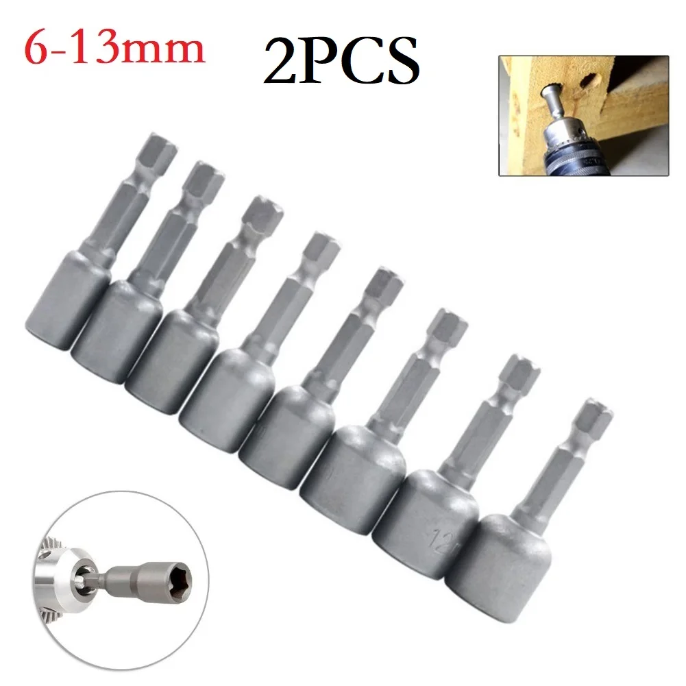 2PC Magnetic Nuts Driver Sockets 6 7 8 9 10 11 12 13 Mm 1/4inch Hex Shank For Power Drills Screwdriver Hand Tool Accessories