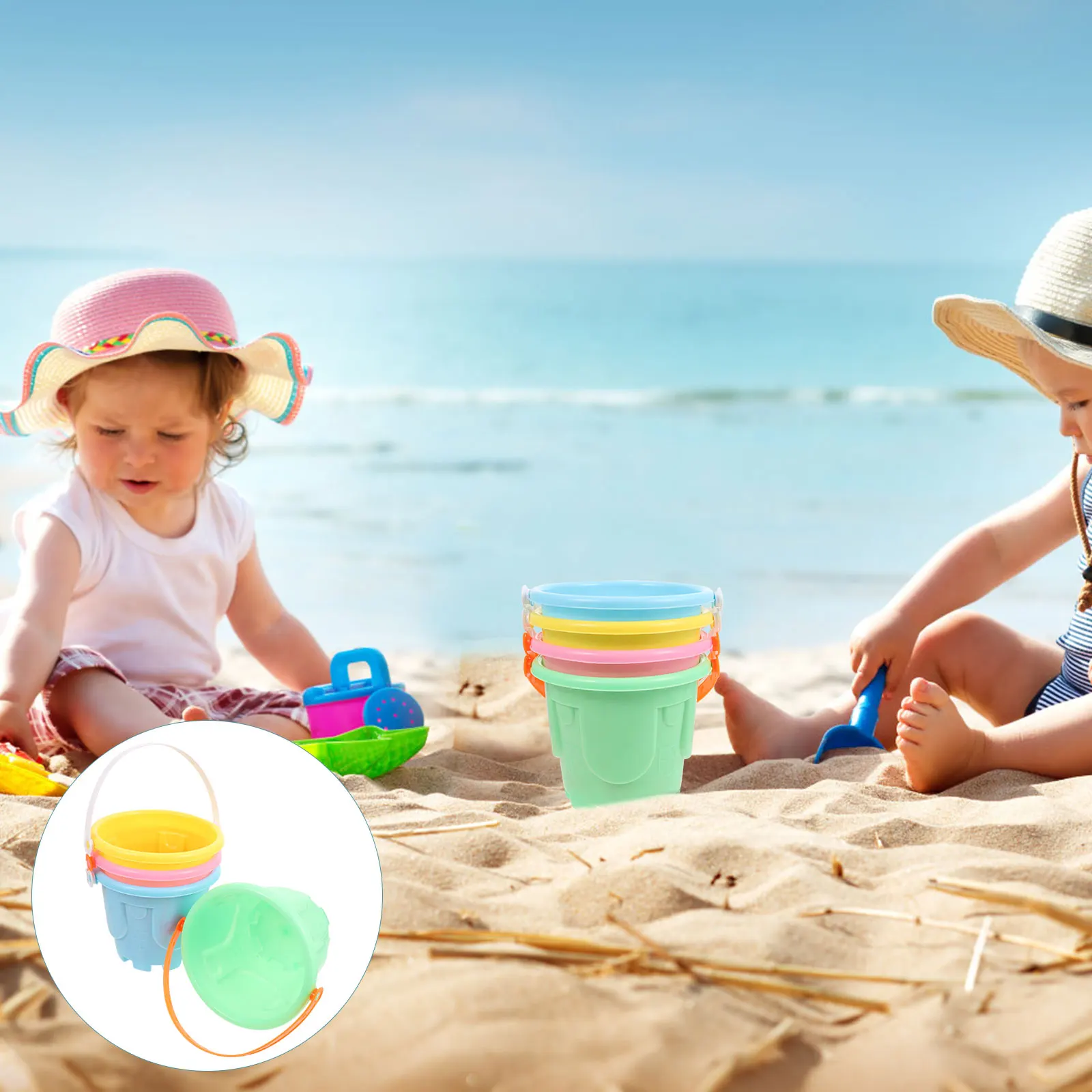 

4pcs Children Beach Sandbox Toys Plastic Castle Bucket Sand Toy Educational Beach Game Toys (Random Color)