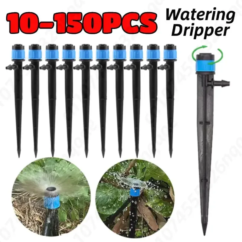 

10-150PCS Irrigation Dripper Adjustable 360 Degree Flow 4/7mm Tube Garden Sprinkler with Stake Watering System