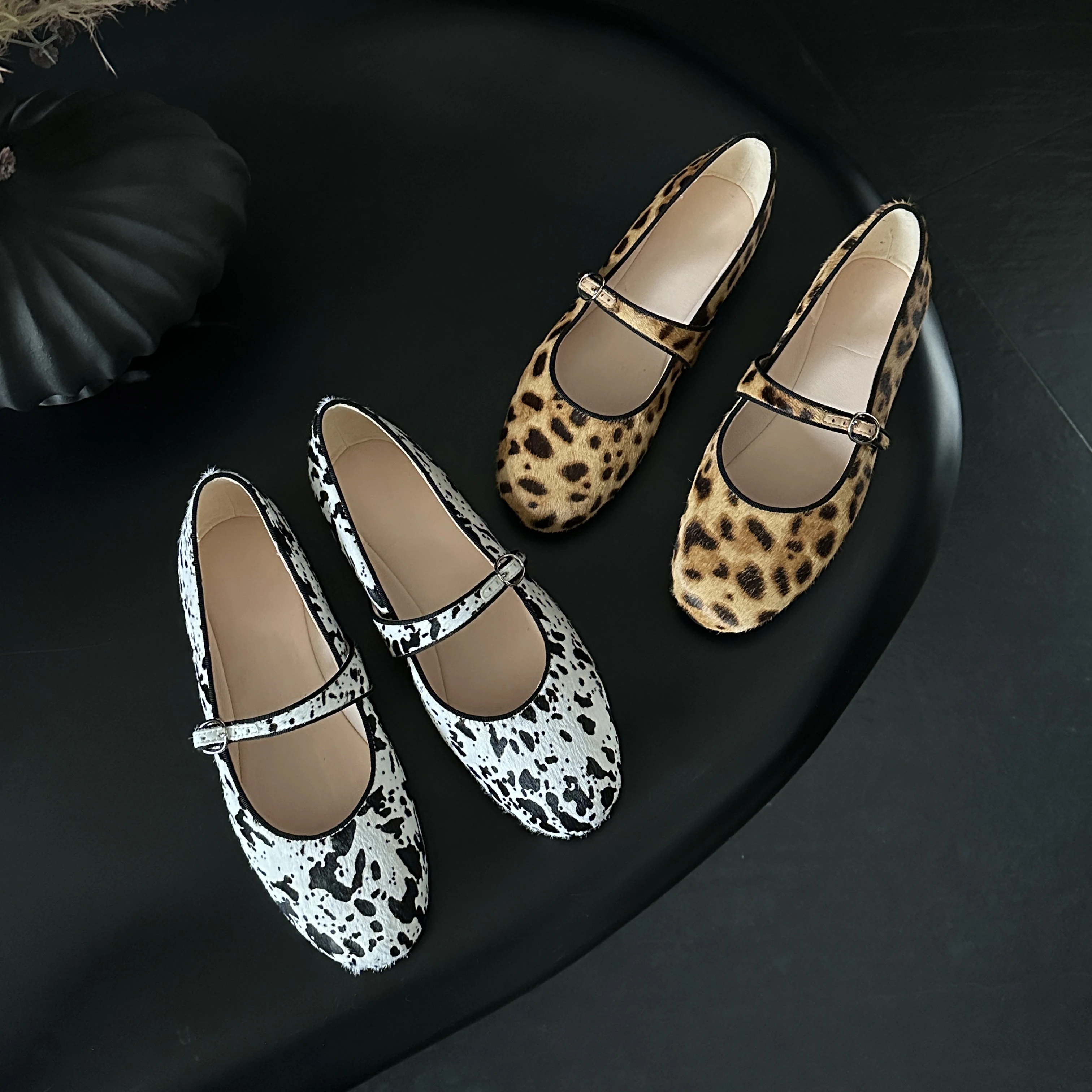

Fashion Women Elegant Mary Jane Shoes Comfortable Flats Luxury Horsehair leopard Pumps Office Daily Party Size 34-40